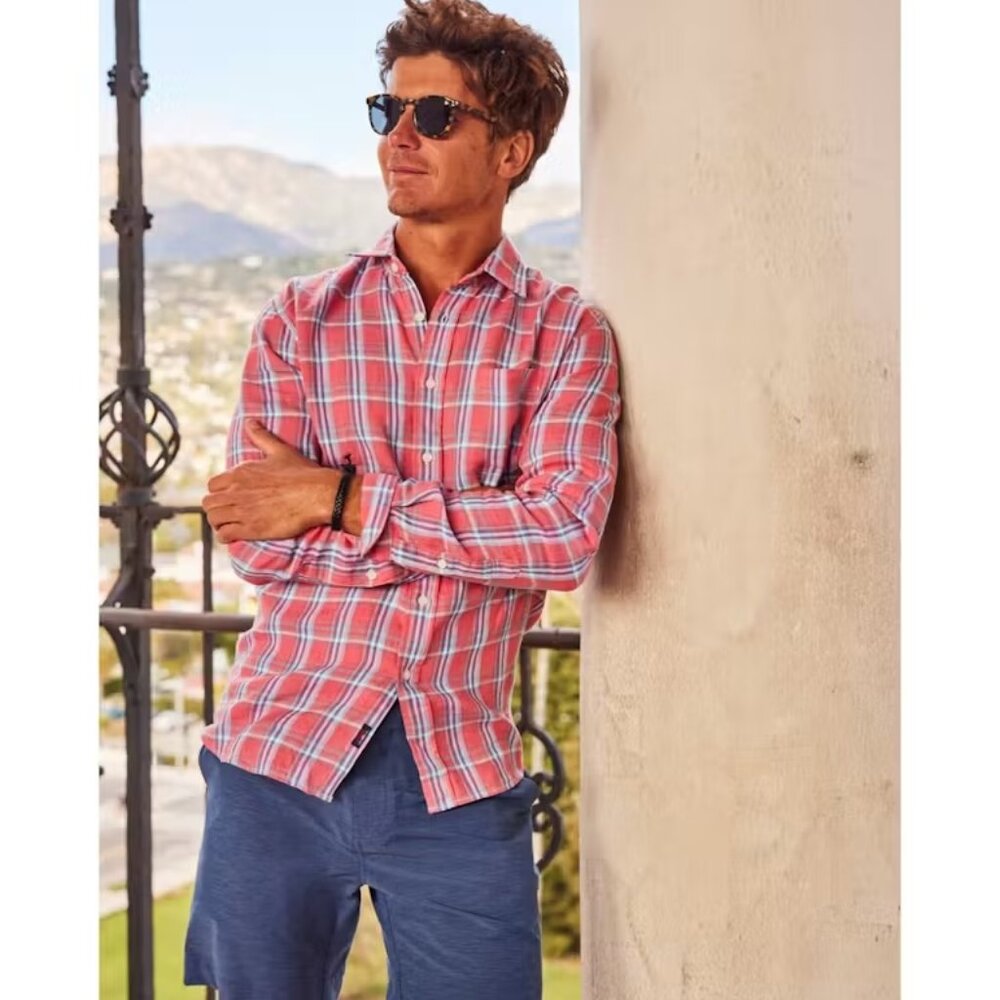 Faherty Linen Laguna Shirt Plaid Sz XXL